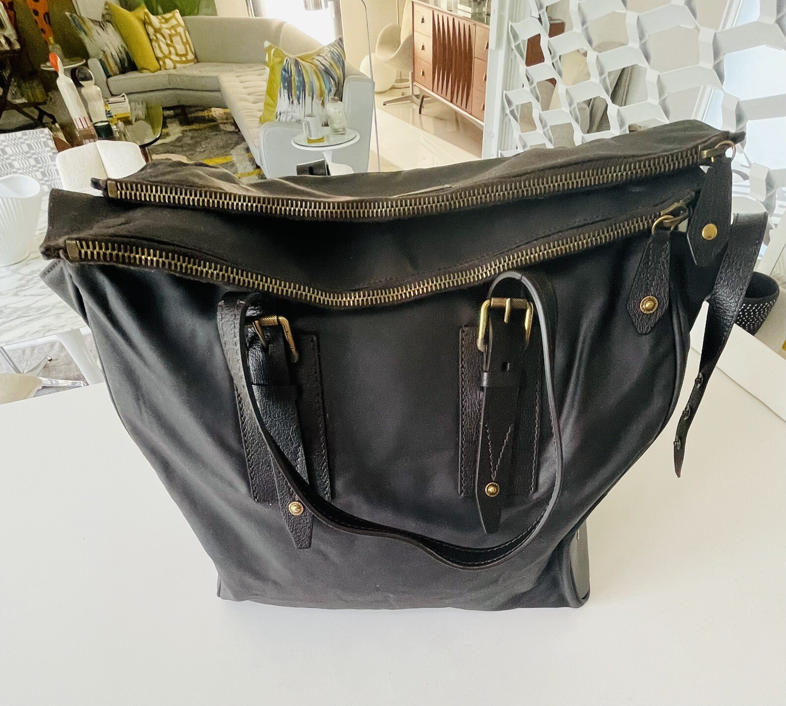 New. Belstaff Dorchester Satchel/Tote Bag. Waxed Cotton and leather. Dark Olive