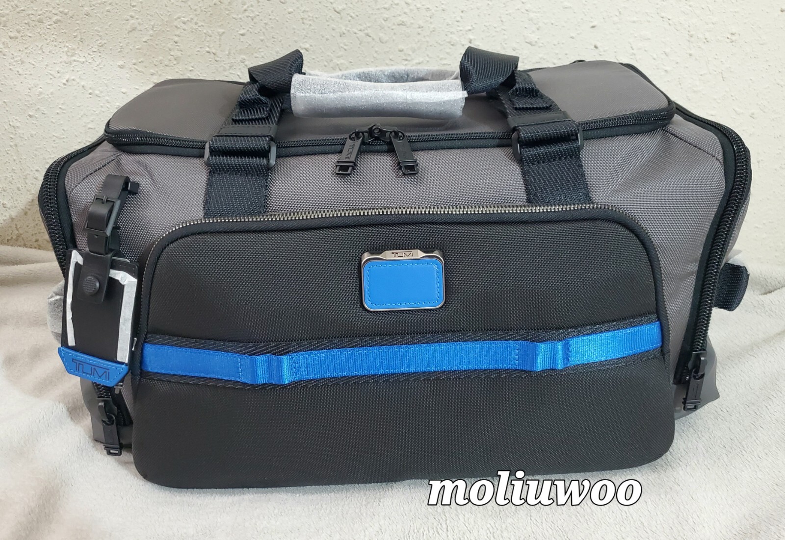 New $625 Tumi Alpha Bravo Mason Gray/Blue Ballistic Nylon Unisex Large Duffel
