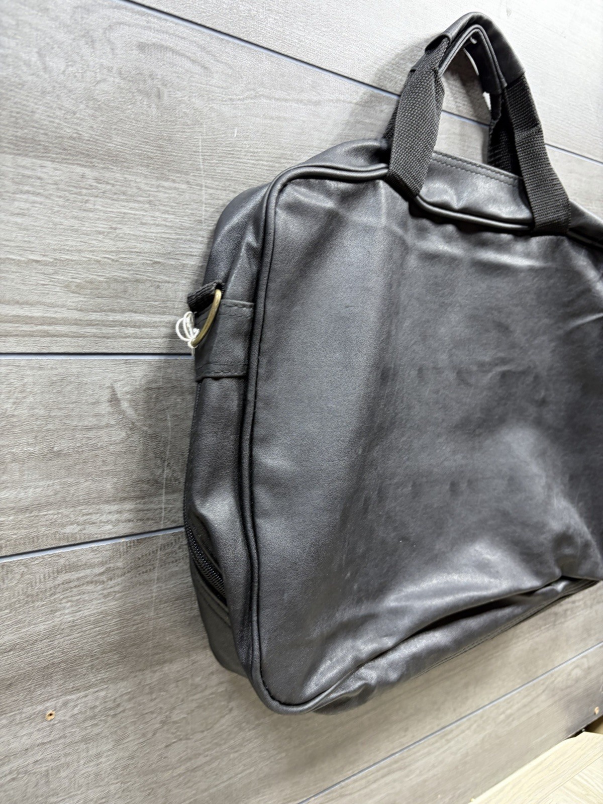 Accent International Black Leather Messenger Laptop Back Carry On Black