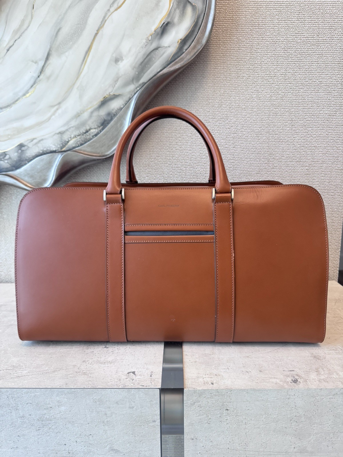 Carl Friedrik Palissy Weekend Bag Cognac Leather Weekender Carry-On Travel Bag