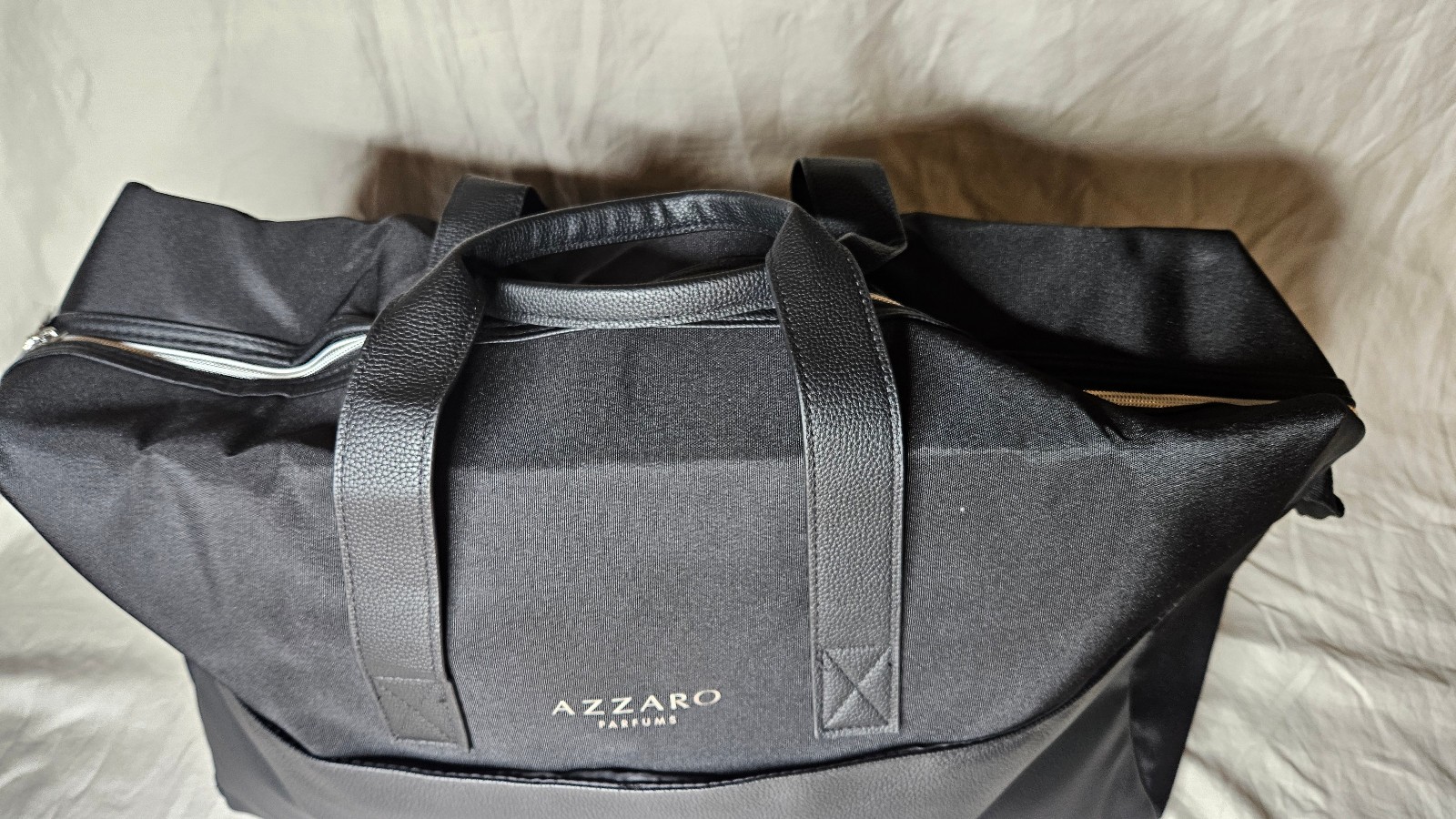 Azzaro Parfums Duffle Weekender Gym Overnight Bag Black Canvas Faux Leather NEW