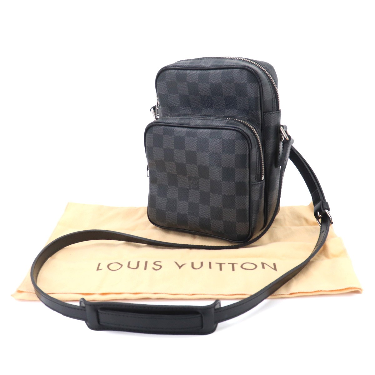 LOUIS VUITTON Damier Graphite Rem Shoulder Bag Black Gray N41446 Purse 90333842
