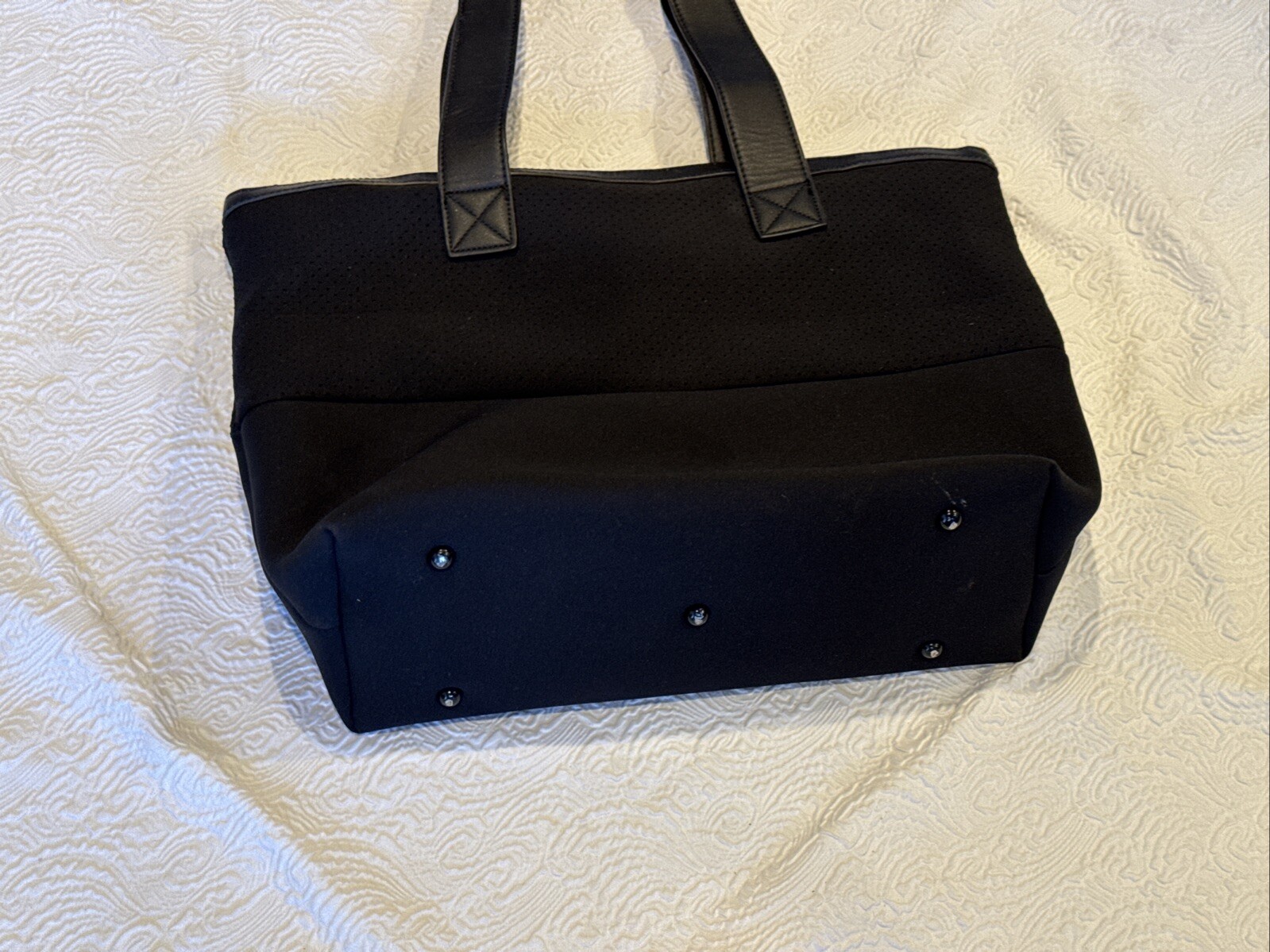 URBAN FIT EXPRESSION Canvas Tote Bag BLACK Shoulder Leather Handle Zipper Close