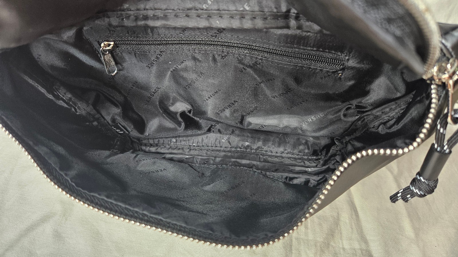 Versace Parfums Belt Bag Waist Pouch For Men Black Silver Travel Bag Fannie Pack