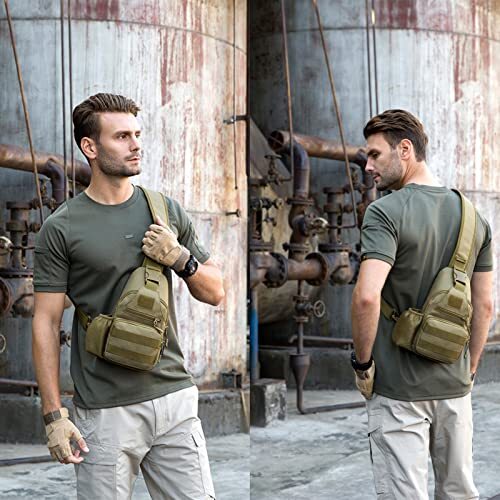 Tactical Sling Crossbody Backpack with Water Bottle Holder, Shoulder Coyote