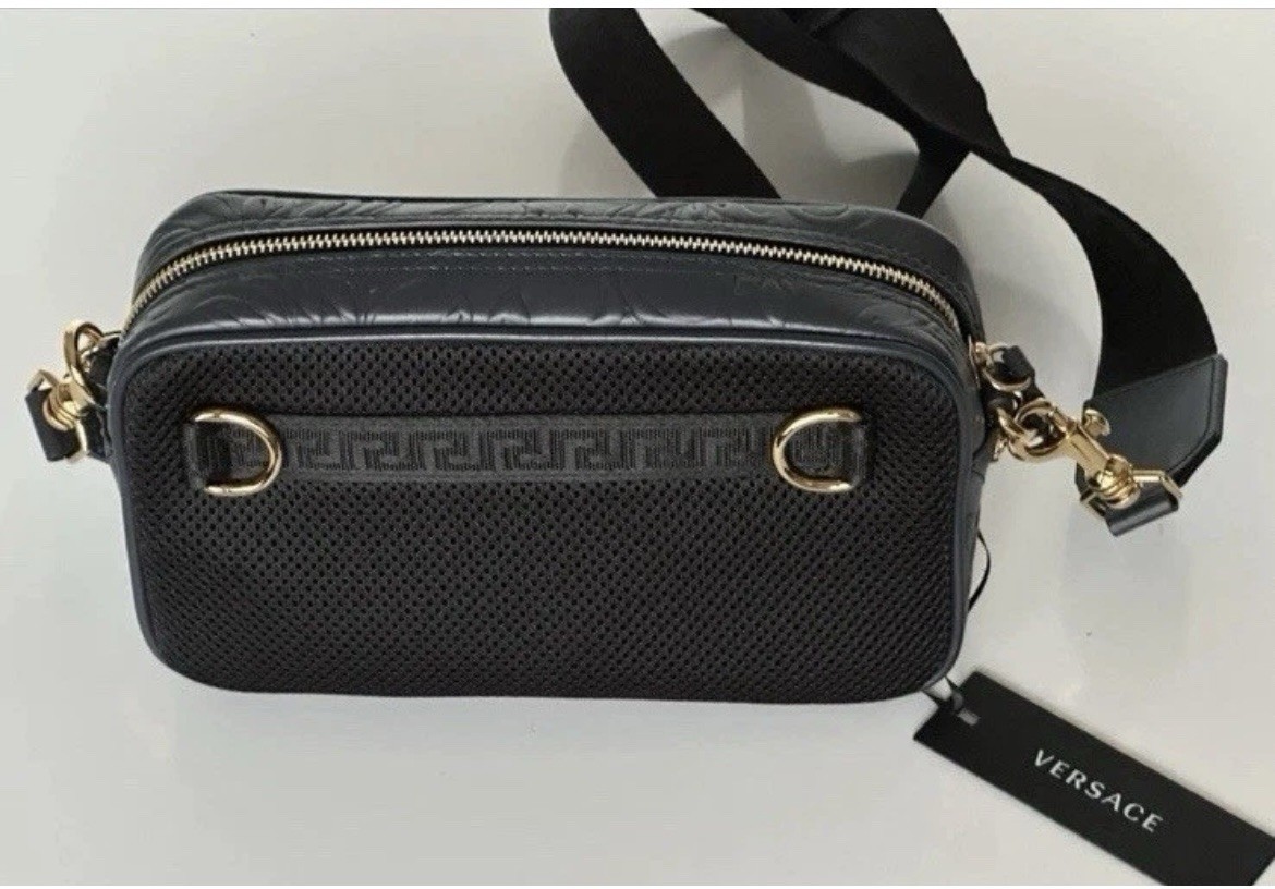 Versace Medusa Head Embossing Calf Leather Blue Crossbody Bag 1005464 IT NWT