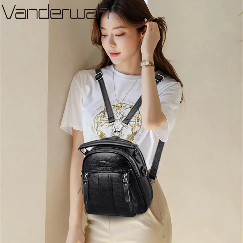 4 in 1 Leather Backpacks Multifunction Female Shoulder Bag Fashion Ladies Small