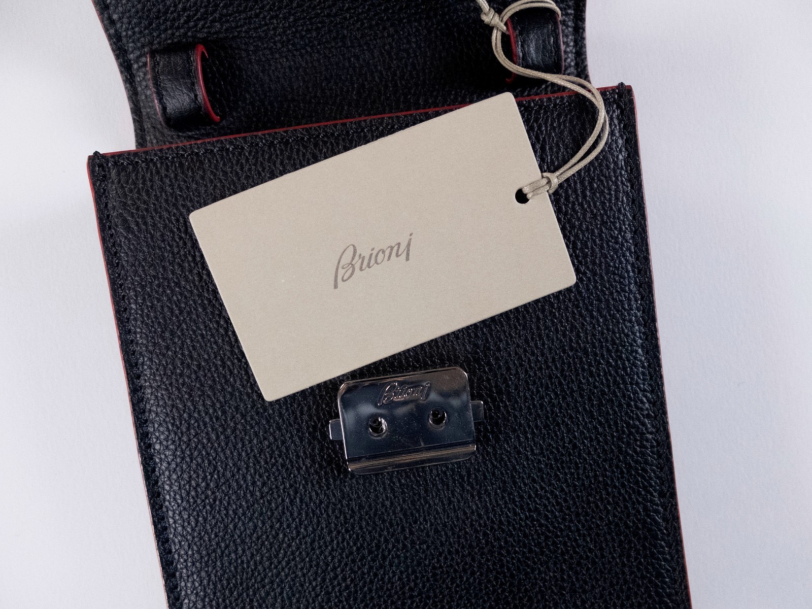 (NO CUSTOMS TAX) BRIONI brown small crossbody bag authentic with red trims