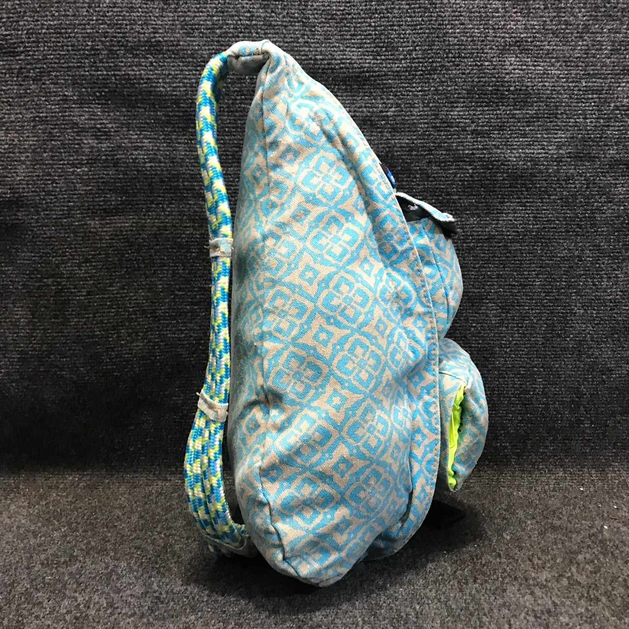 KAVU Rope Sling Bag Blue Tan Geometric Cross Body Outdoor Travel Backpack
