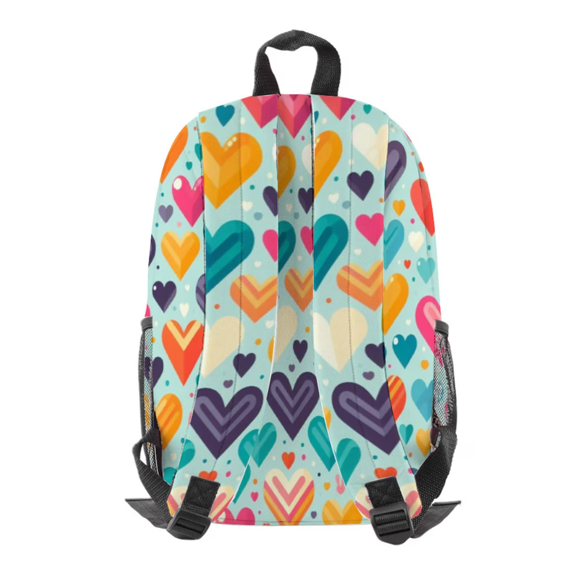 Light Blue Various Color Heart Pattern (AOP) Travel Backpack 17.3″ x 10.2″ x 5.9