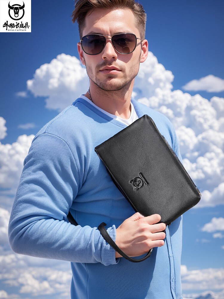 BULLCAPTAIN Men’s Soft Leather Handbag Business Travel Hand Bag