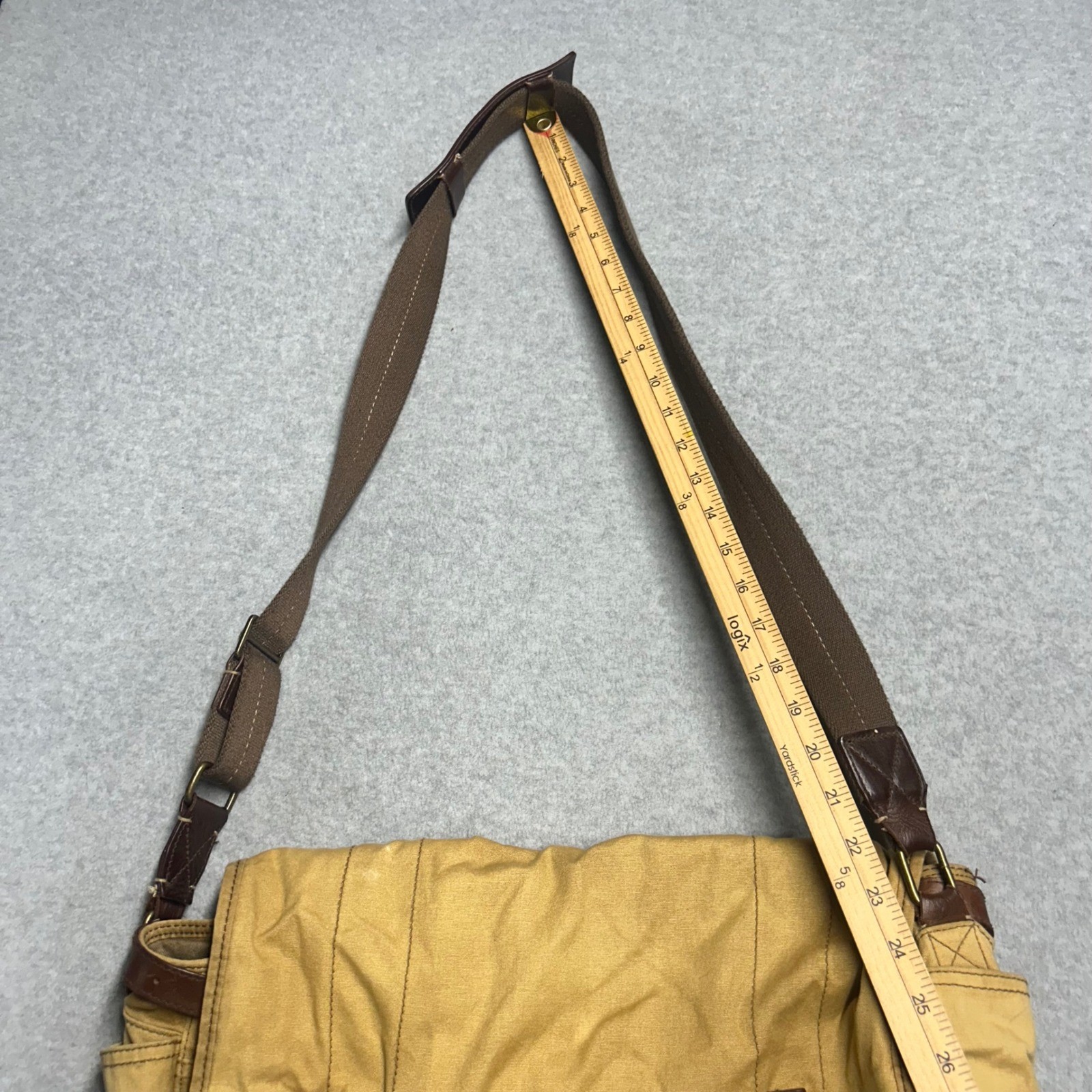 J.Crew Messenger Bag Tan Men OS Canvas Leather Trim Satchel Work Travel