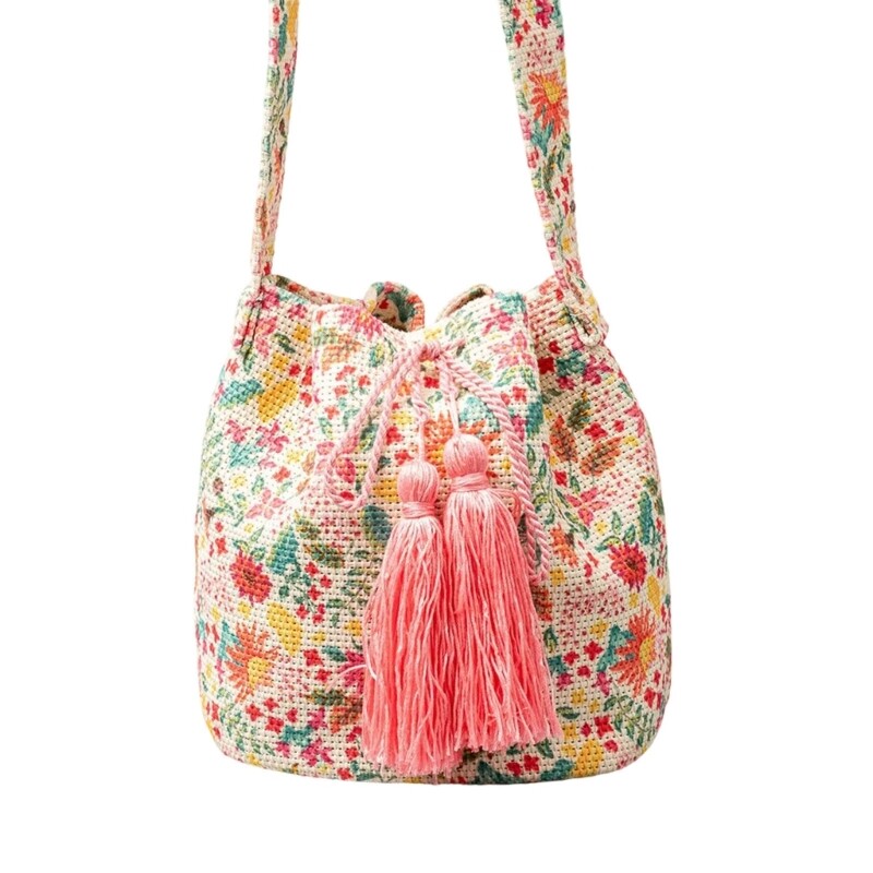 Women Drawstring Bucket Bag Retro Handbag Printed Bag Shoulder Bag Crossbody Bag