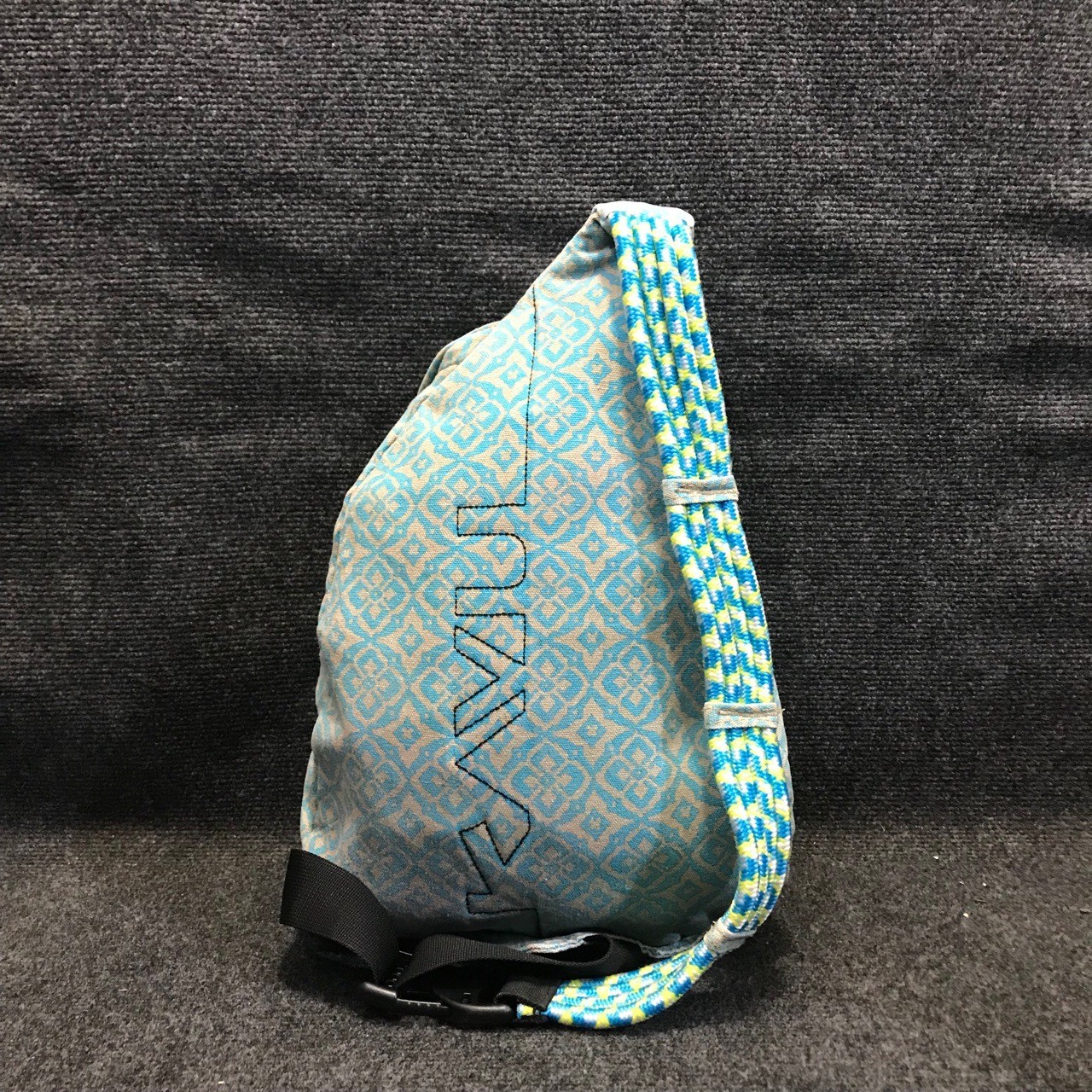 KAVU Rope Sling Bag Blue Tan Geometric Cross Body Outdoor Travel Backpack