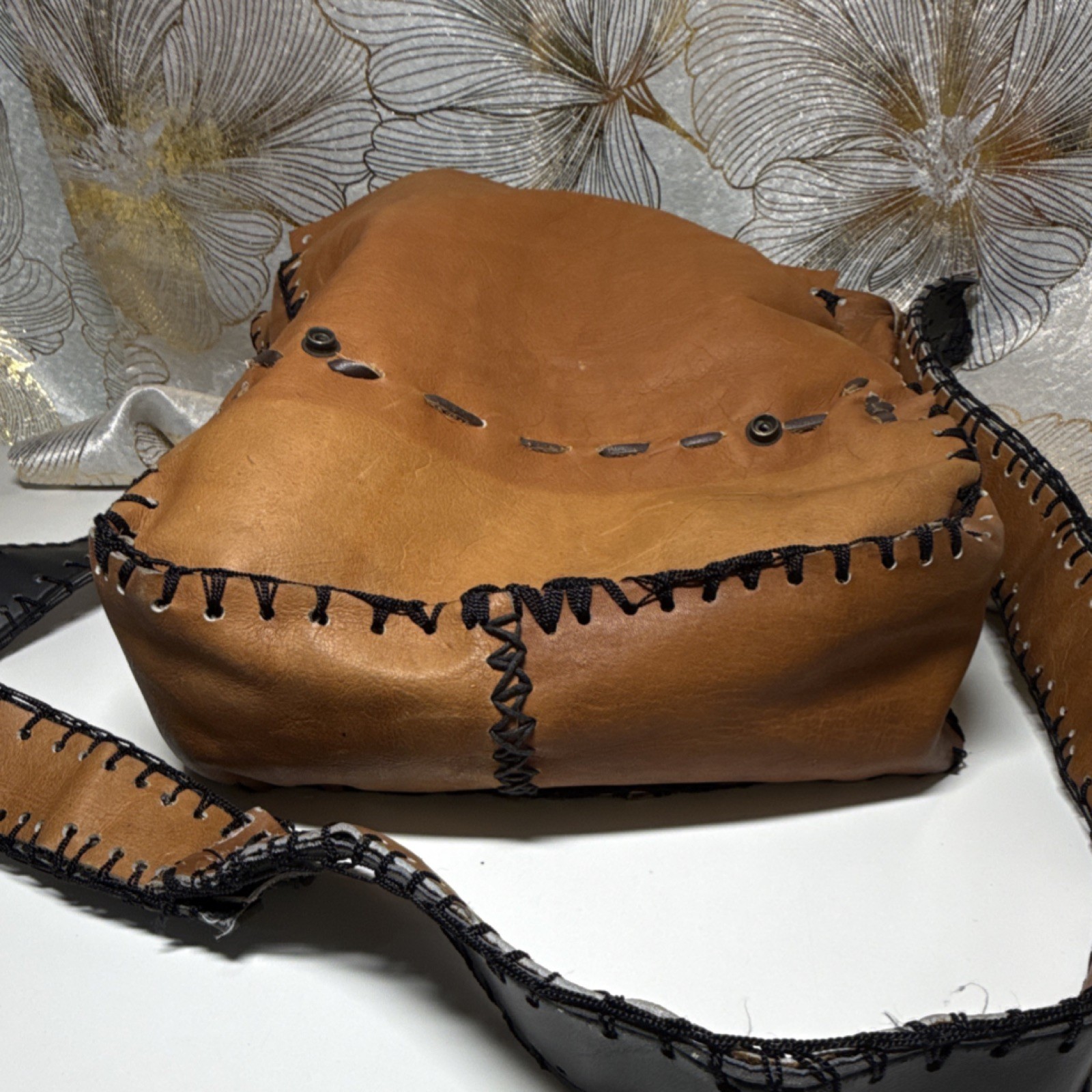 Handmade Cowhide Messenger Bag Shoulder Strap Hand-Stitched Western Animal Print