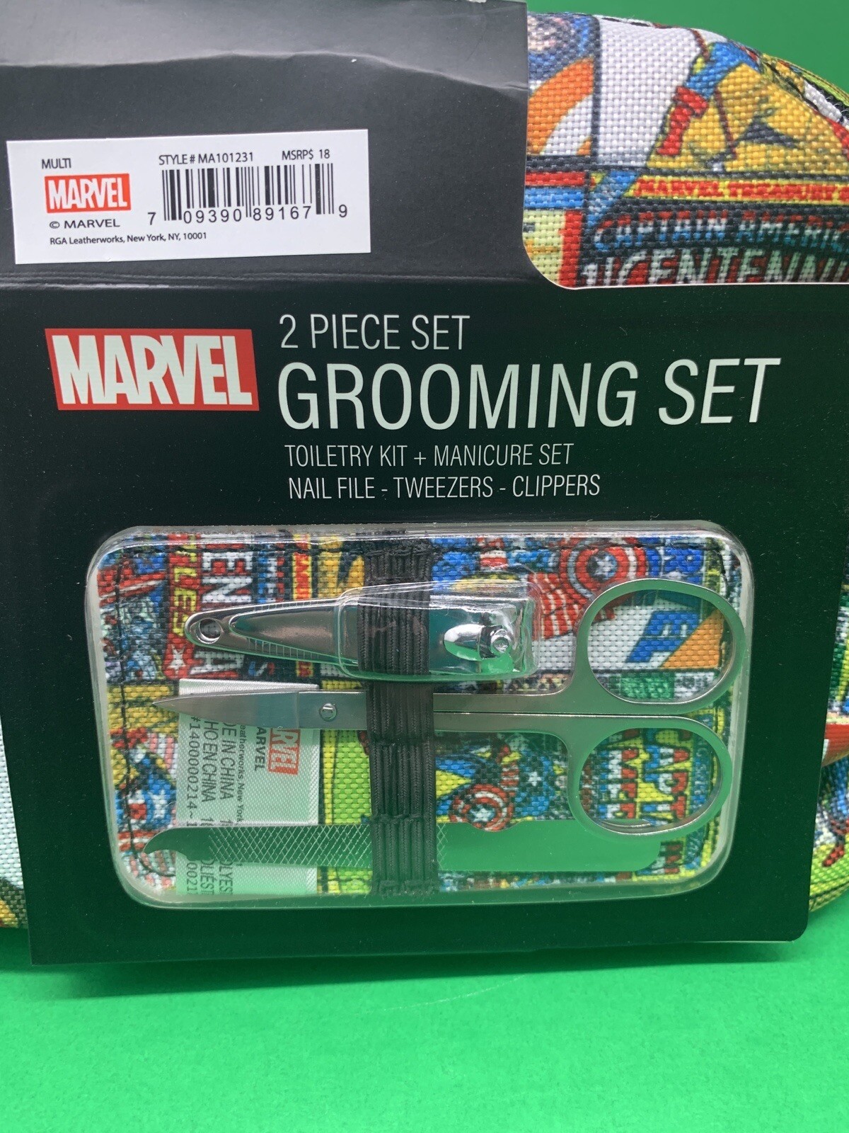 Marvel Avengers Captain America Comic Panel Travel Toiletry Bag Kit+Manicure Set