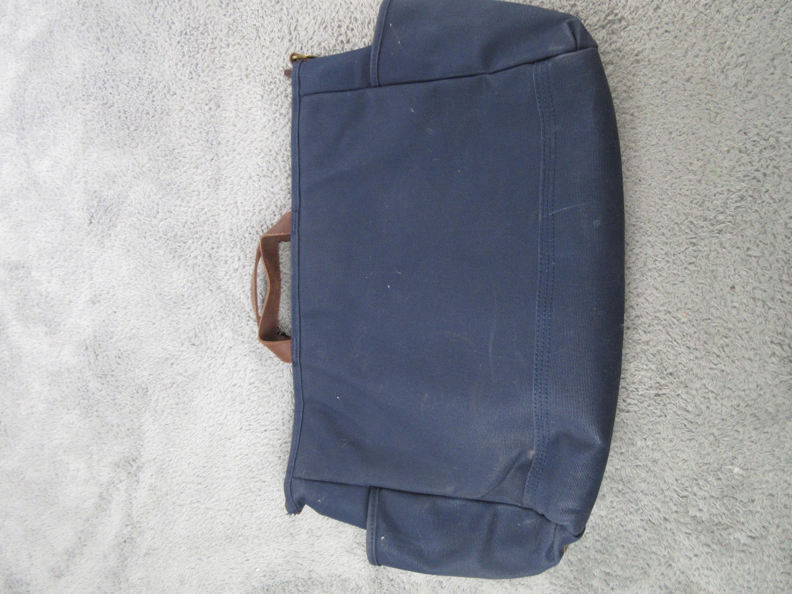 L.L. Bean Briefcase Bag Mens Medium Blue Canvas Leather Handles Laptop Work