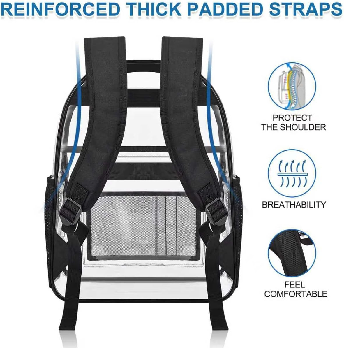 Clear Backpack Heavy Duty PVC Transparent Backpack with Reinforced Strap See thr