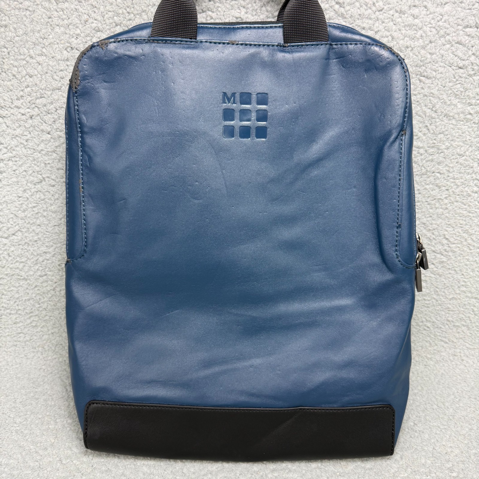 Moleskine Backpack Navy Blue Vertical Device Bag Faux Leather Laptop Mens Womens