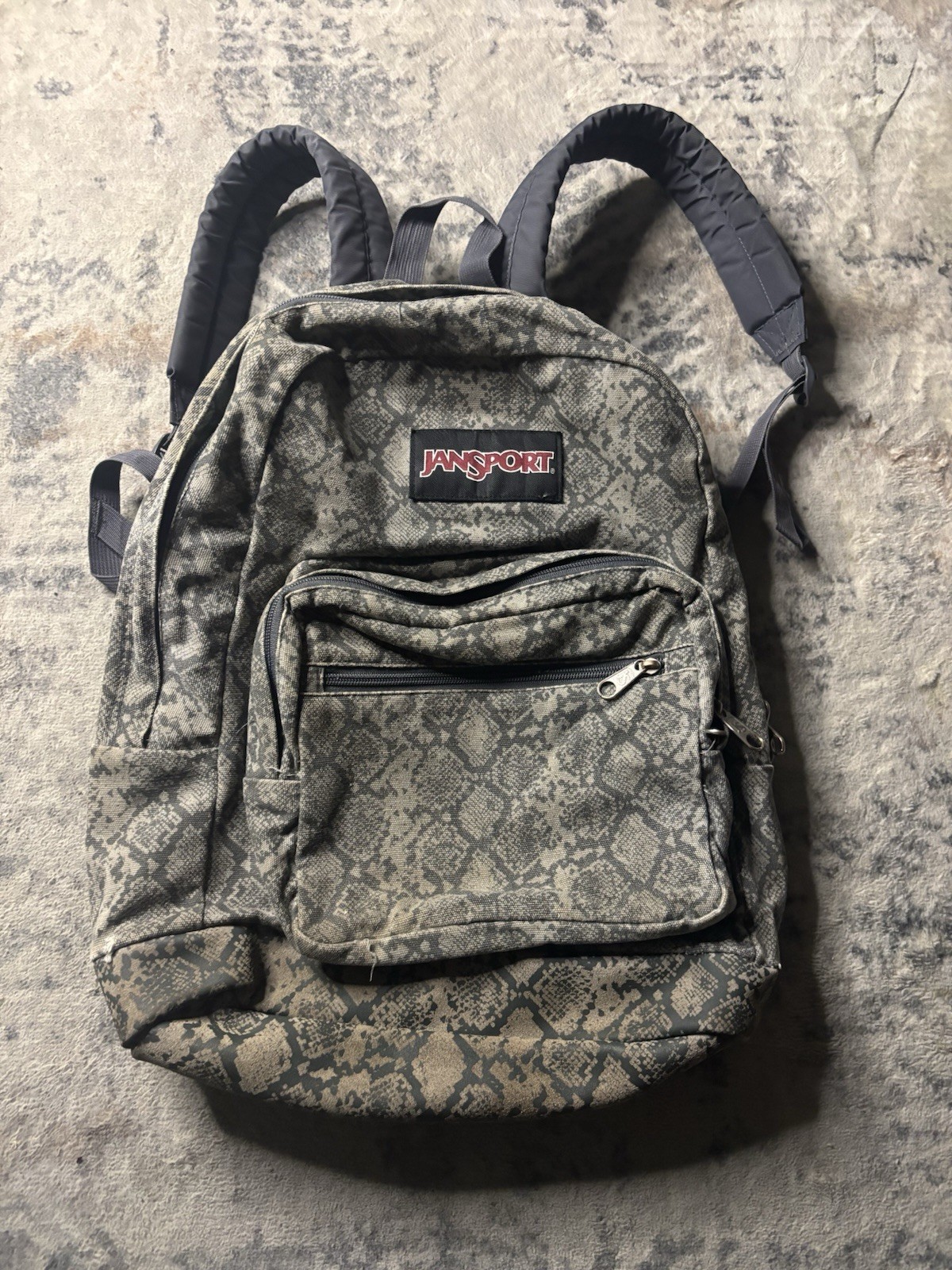 JanSport Gray Snake Print Backpack with Front Zip Pocket *Rare*