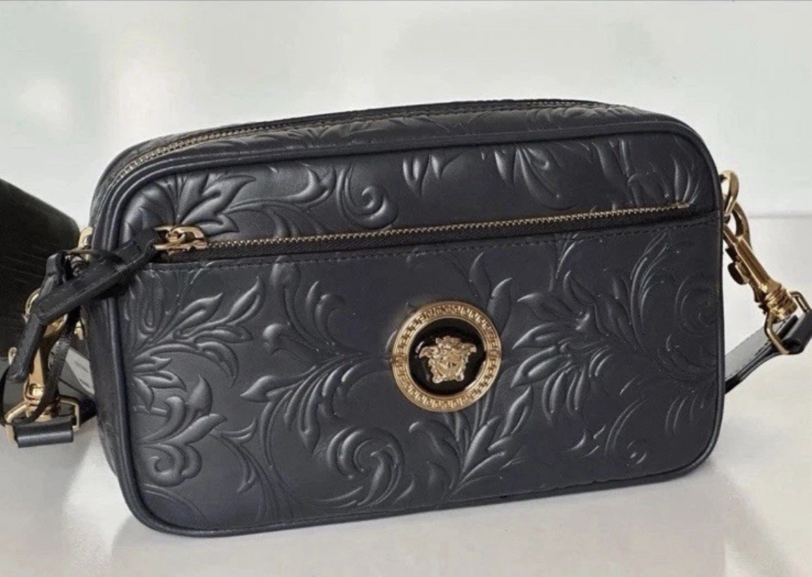 Versace Medusa Head Embossing Calf Leather Blue Crossbody Bag 1005464 IT NWT