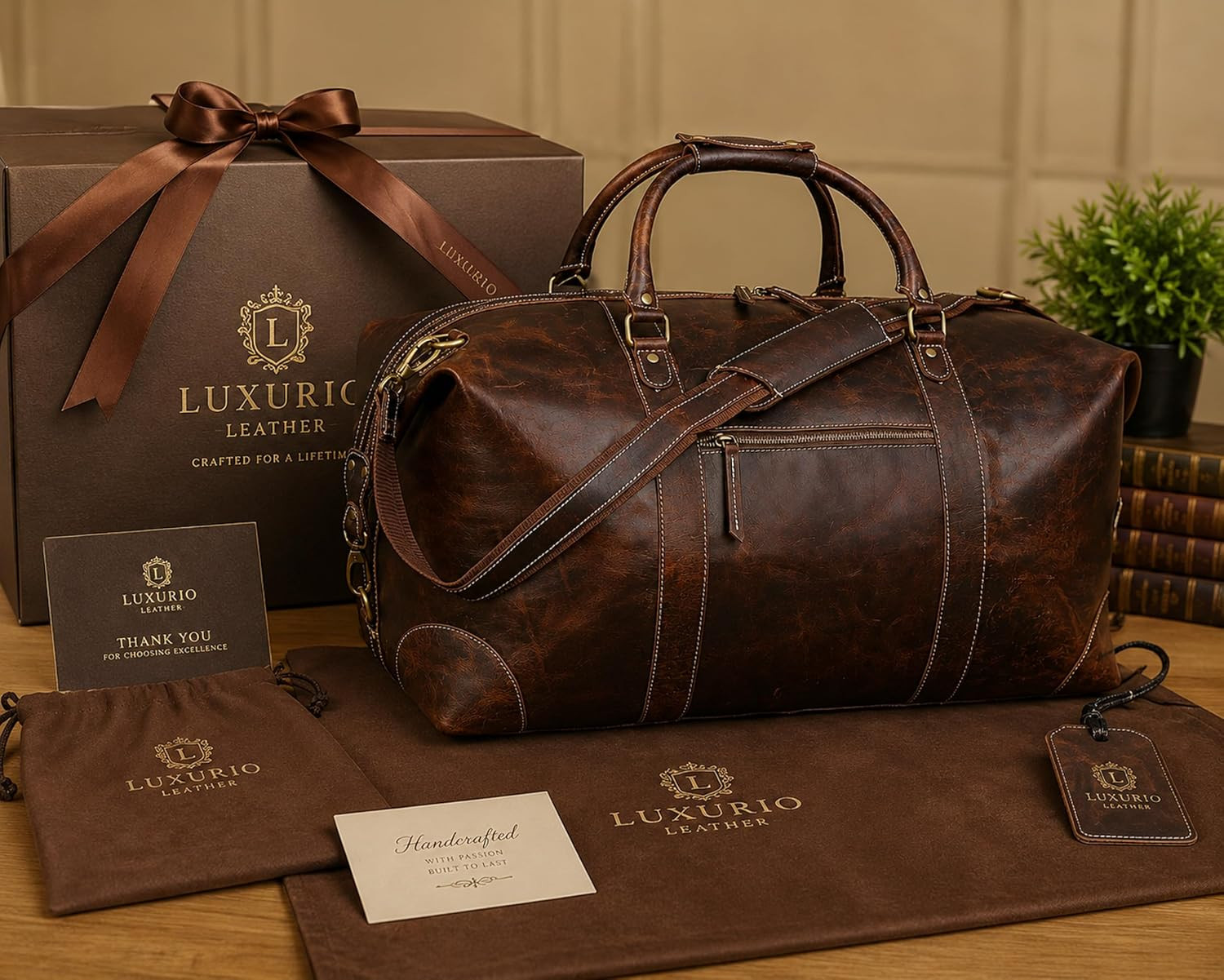 Buffalo Full Grain Leather Duffle Bag for Men – 28″ Weekend Travel Bag