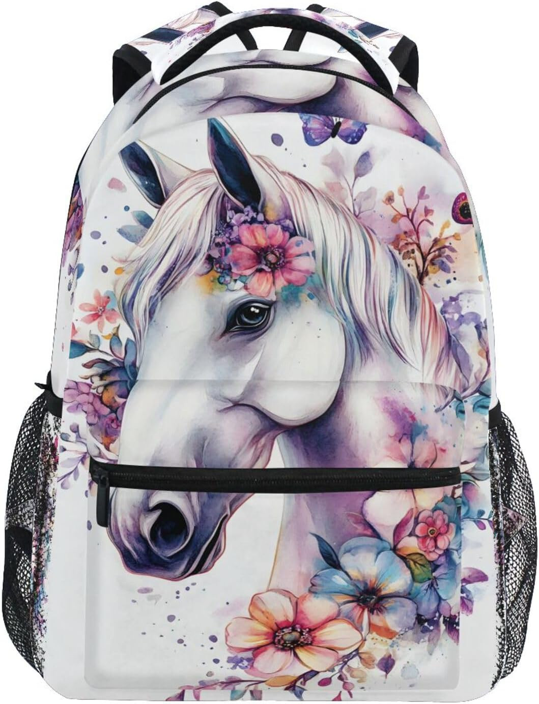 Horse Butterfly Flower Kid’S Shool Backpack for Girls Boys,Laptop Travel Backpac
