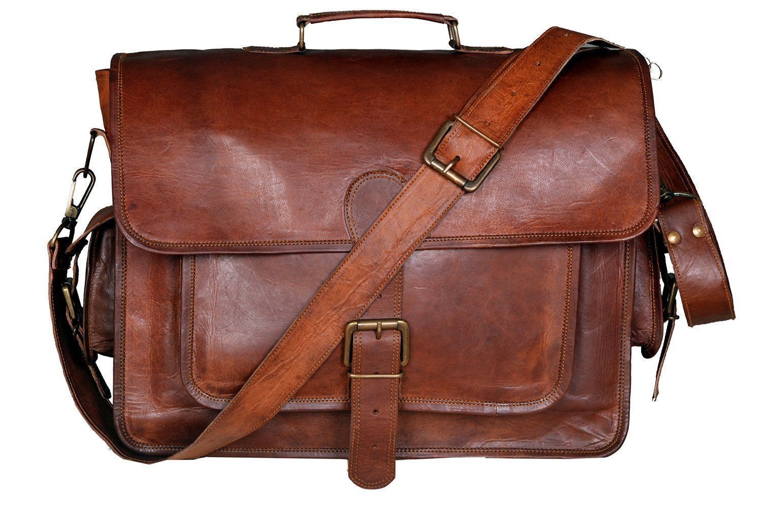 New Men’s Messenger Genuine Vintage Brown Leather Shoulder Laptop Bag Briefcases