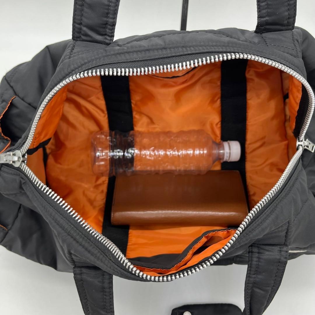 MCM Boston Bag Handbag Large Capacity Black Orange Logo Mens Ladies