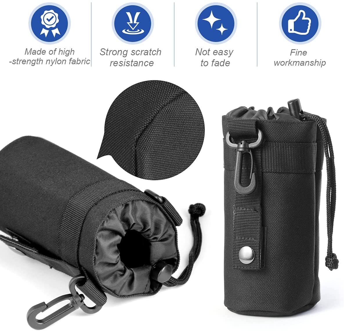 Tactical Molle Nylon Water Bottle Pouch Holder for Outdoor Travel Kit Kettle Bag