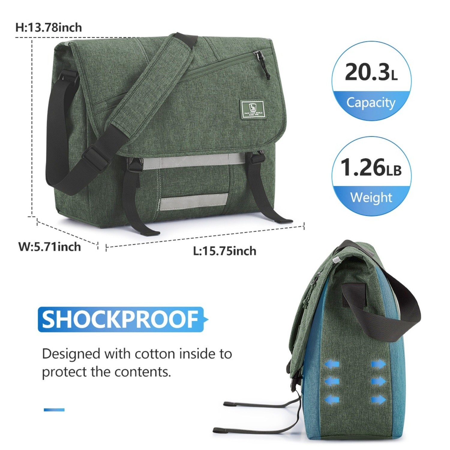 OIWAS Messenger Bag 15.6″ Laptop Shoulder Bag Crossbody Travel Bag for Men Women