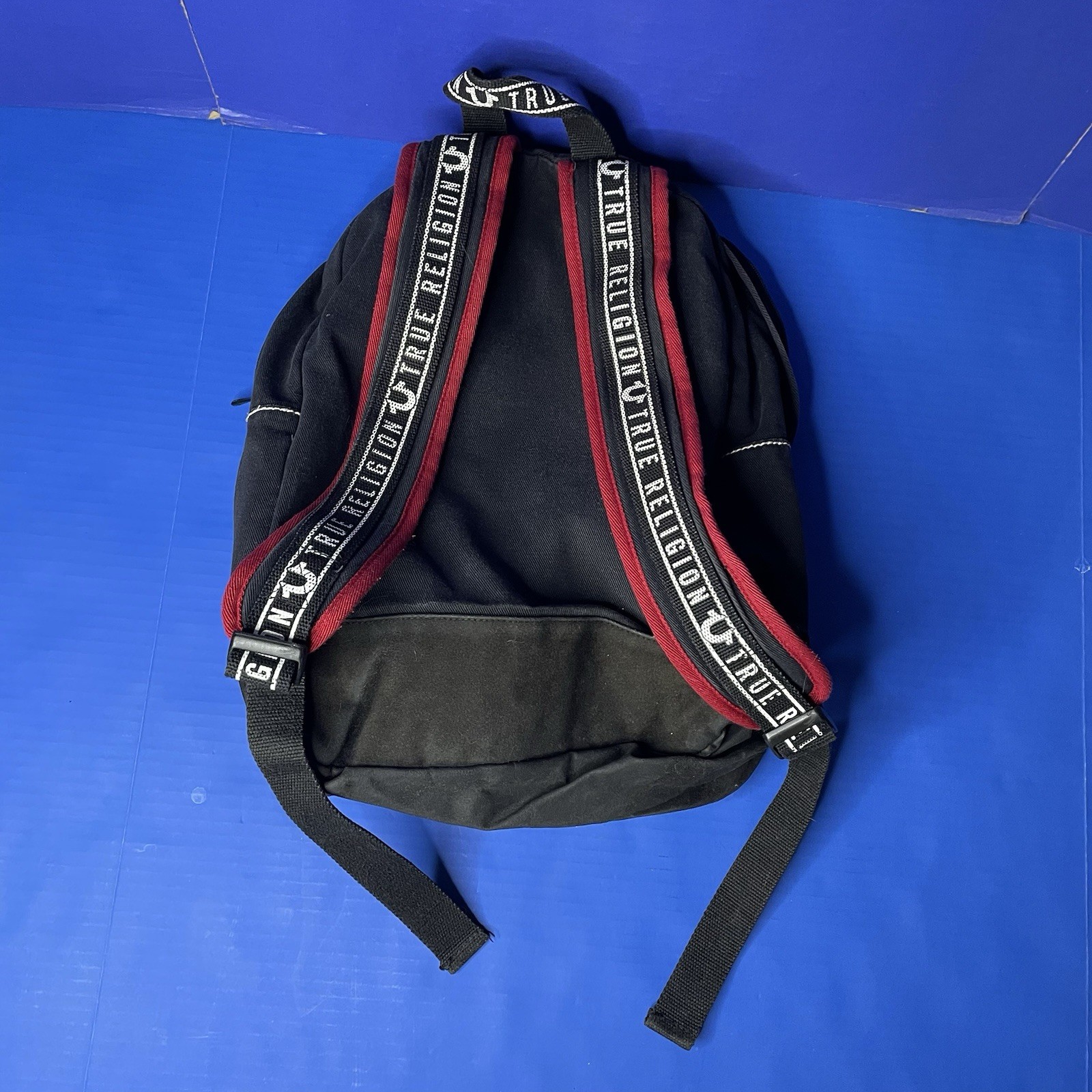 True Religion Black Red White Logo Backpack Book Bag Color Block
