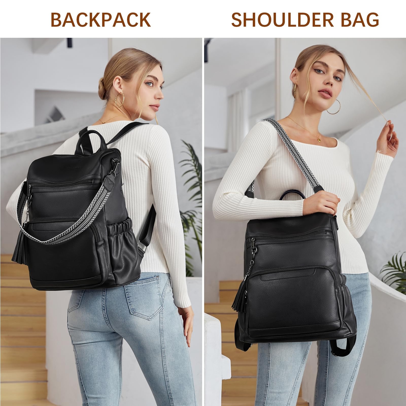 PU Leather Laptop Backpack for Women Designer Travel Backpack with Laptop Com…