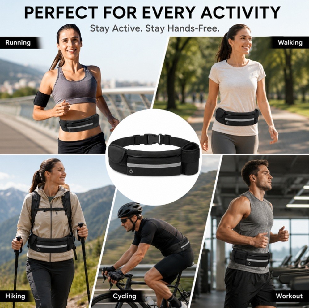 Adjustable Running Belt Water Resistant Waist Pack Fanny Bag Men Women Phone