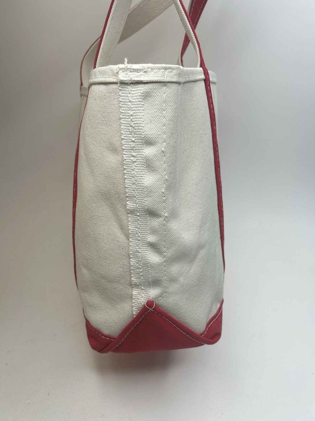 Vintage 90’s LL BEAN Boat and Tote Bag Large Ivory Red Stiff Canvas USA