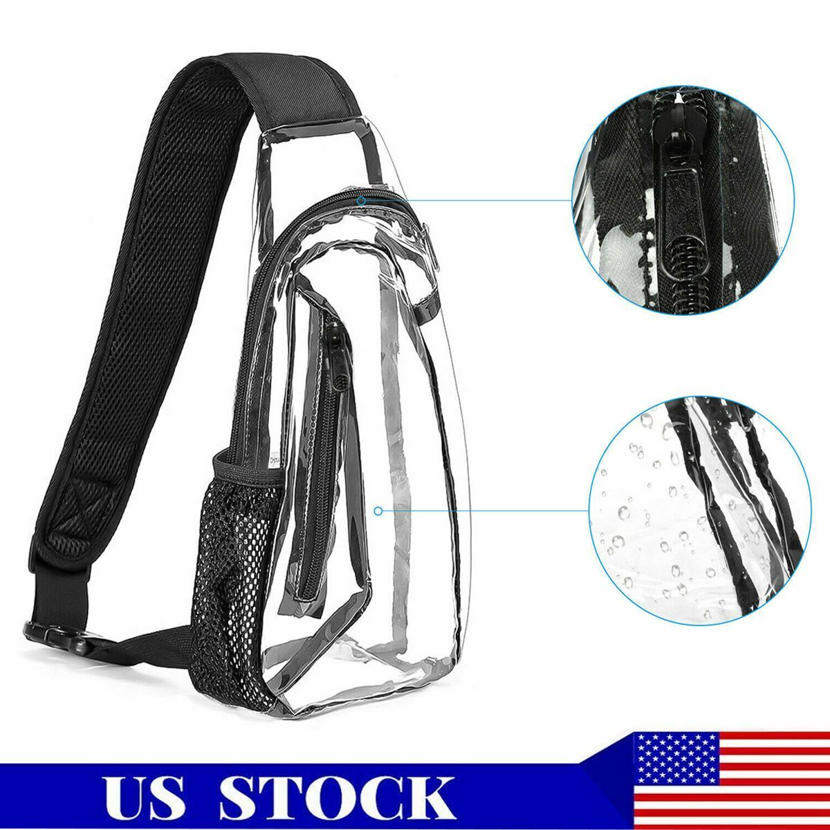 Adjustable Clear PVC Sling Bag Transparent Stadium Shoulder Crossbody Backpack