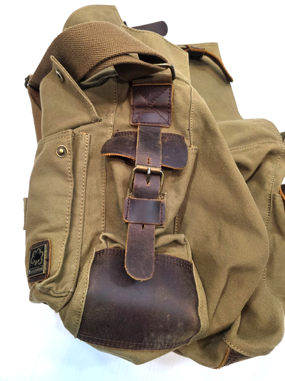 SC COTTON Canvas Messenger Shoulder Bag w Leather Straps Olive Green