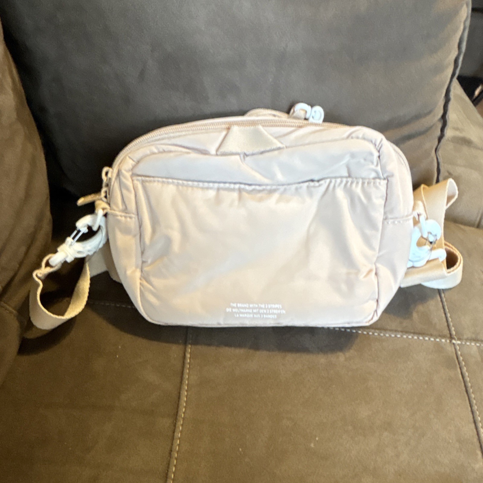 adidas Beige Small Crossbody Bag Zip Closure w/ Removable Pouch, Inner Pockets