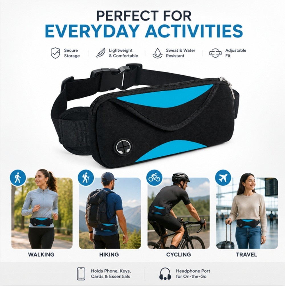 Adjustable Running Belt Water Resistant Waist Pack Fanny Bag Men Women Phone