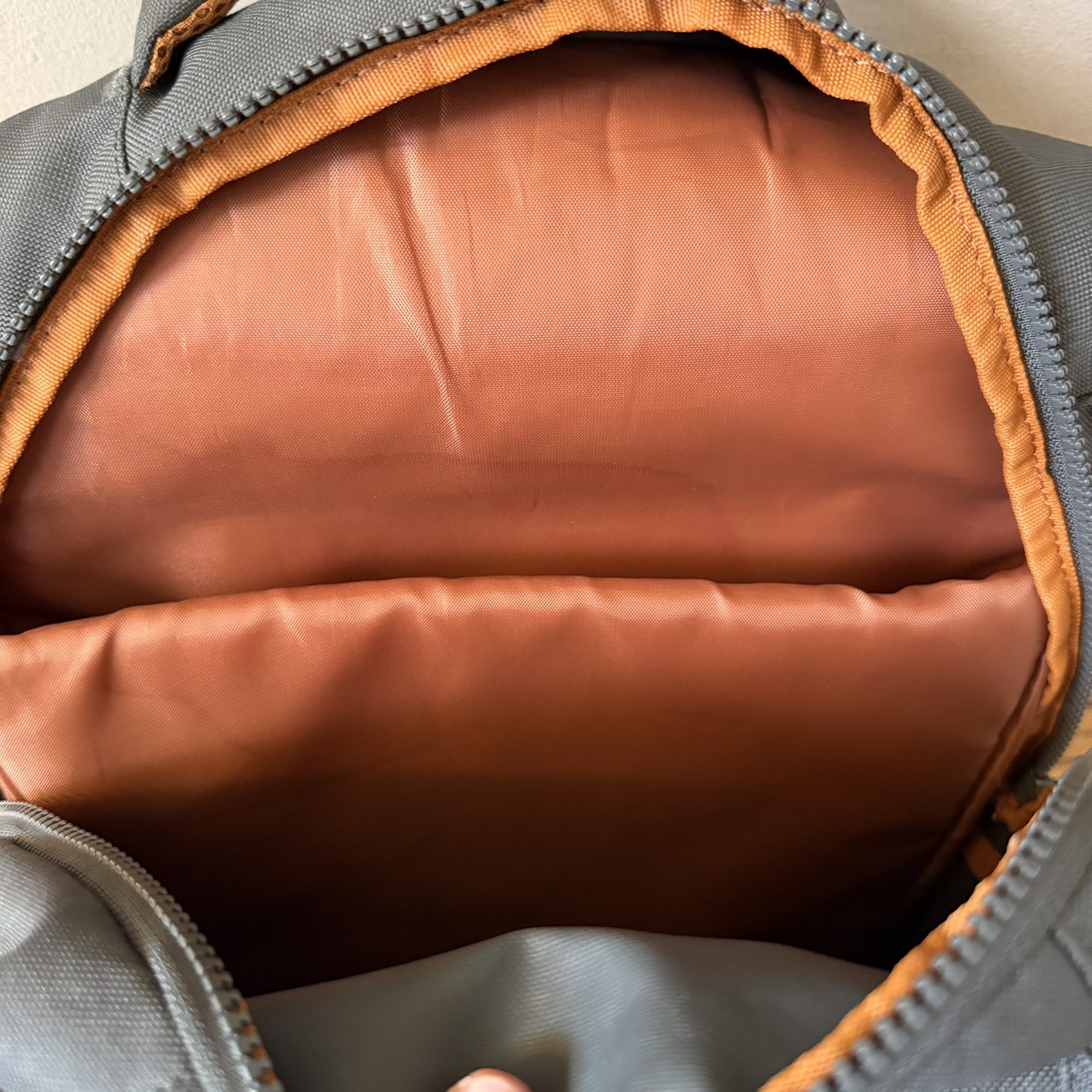 LOLE Quilted Backpack Gray Orange Laptop Compartment Travel Daypack Multi Pocket