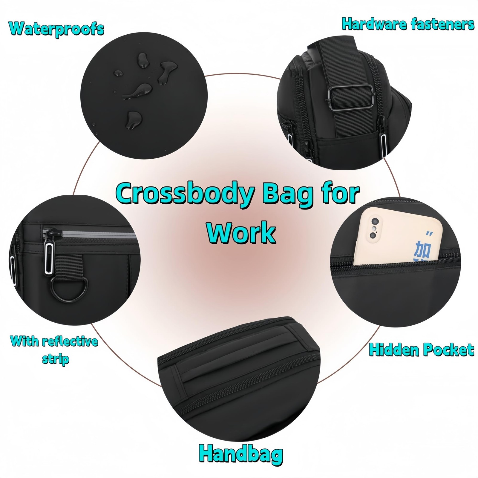 Small Waterproof Messenger Crossbody Shoulder Bag for Men Black