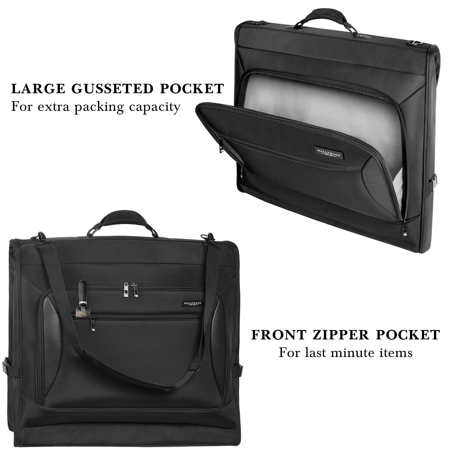 WallyBags Solutions Premium Garment Bag with shoulder strap Black 45 Inch U1