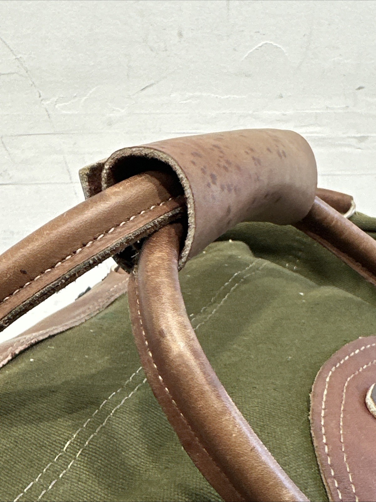 VNTG Orvis Duffle Bag Canvas Leather Green Brown Travel Weekender Luggage Large