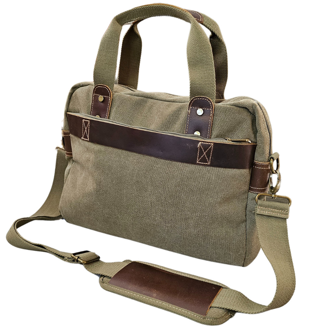 Vintage Leather Canvas Shoulder Messenger Bag Mens Briefcase Business Satchel