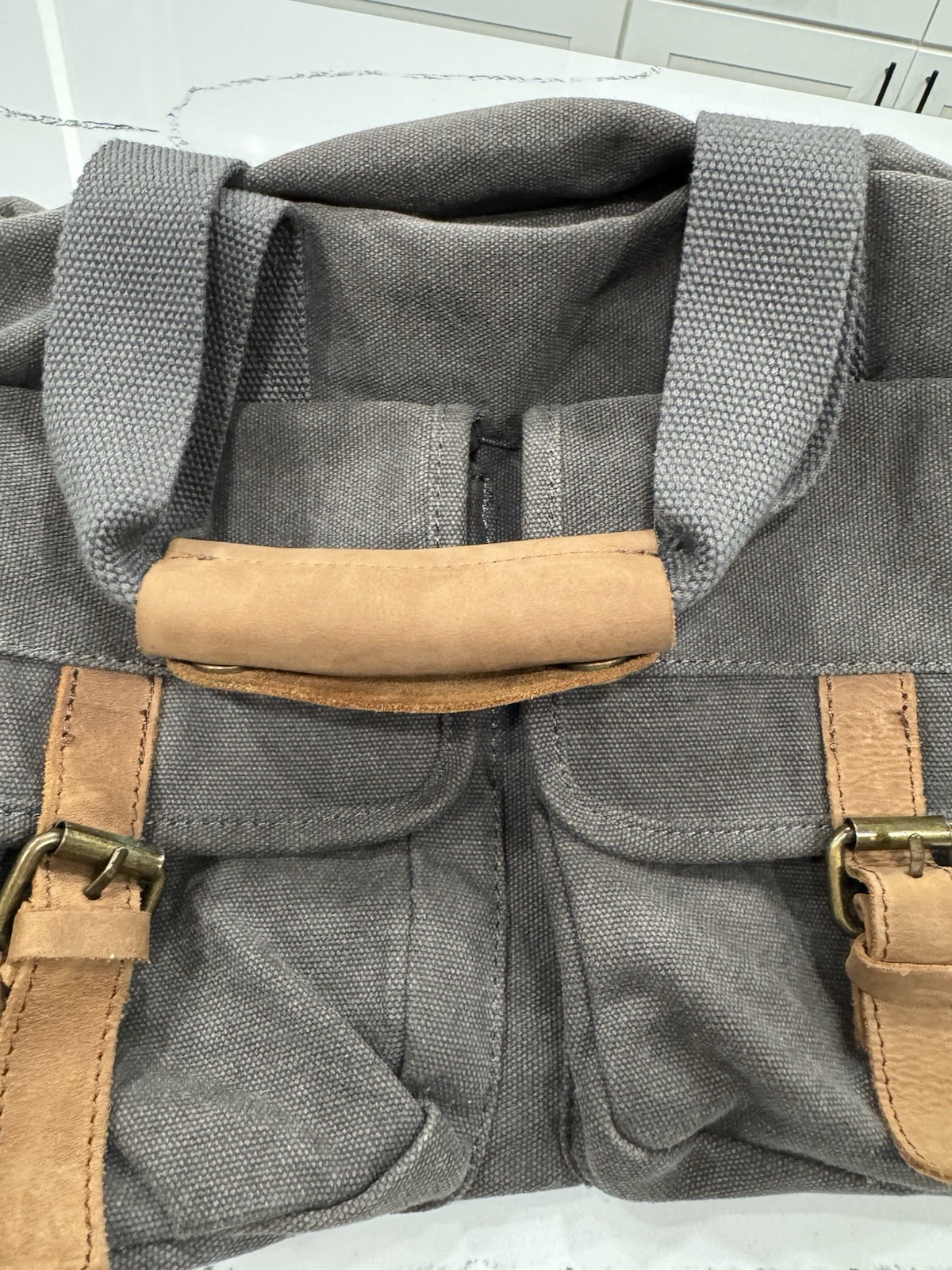 Muchuan Canvas Messenger Duffel Bag Gray Travel Tote w/ Pockets 24x14x7