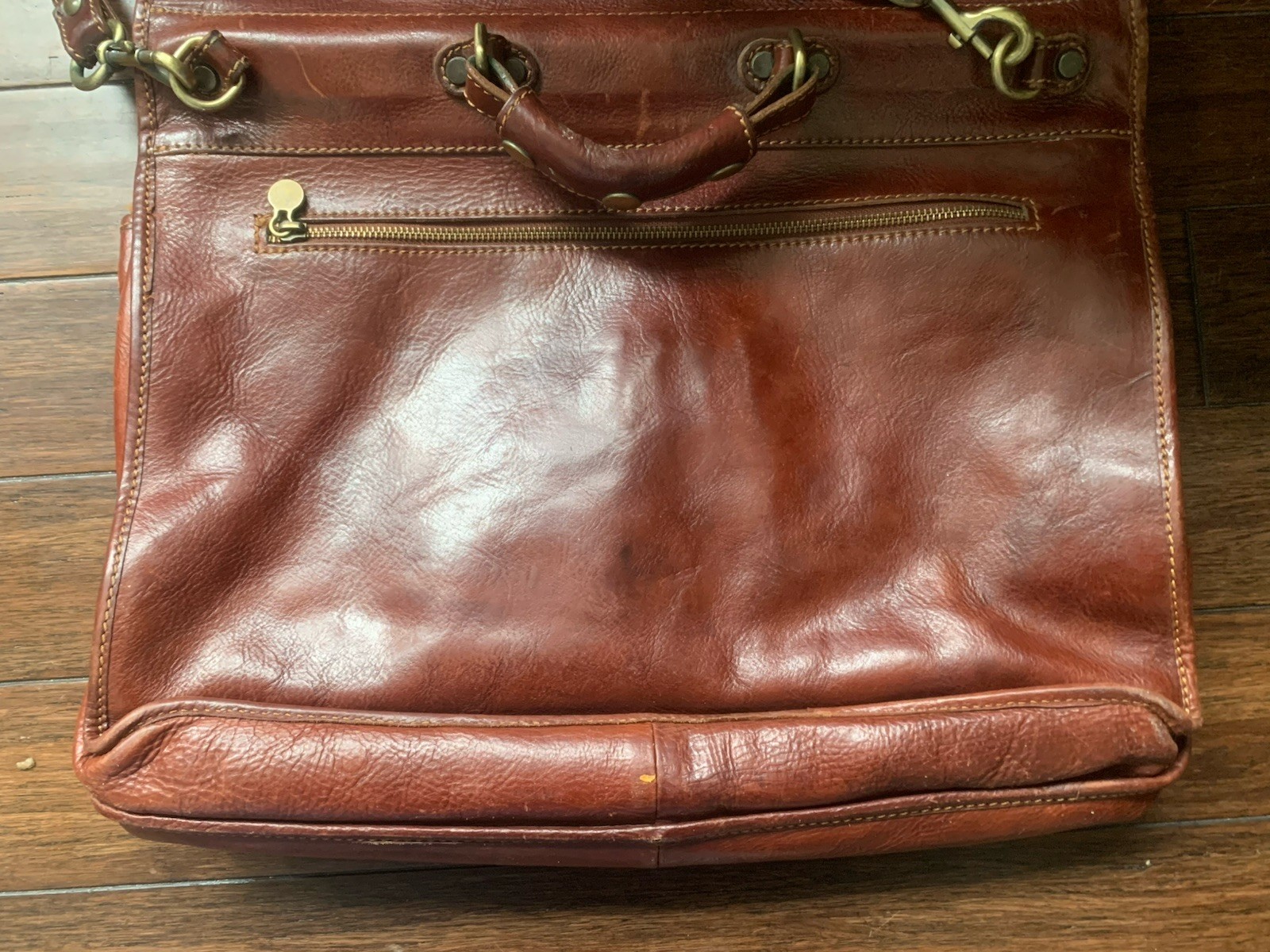 Floto Leather Briefcase Brown Made In Italy Pre-owned Good Condition
