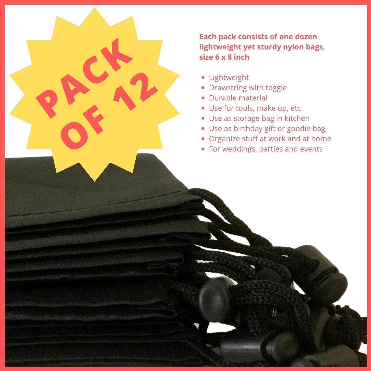 Drawstring Bag with Toggle – Nylon Cinch and Ditty Pouch for Travel Office Stora