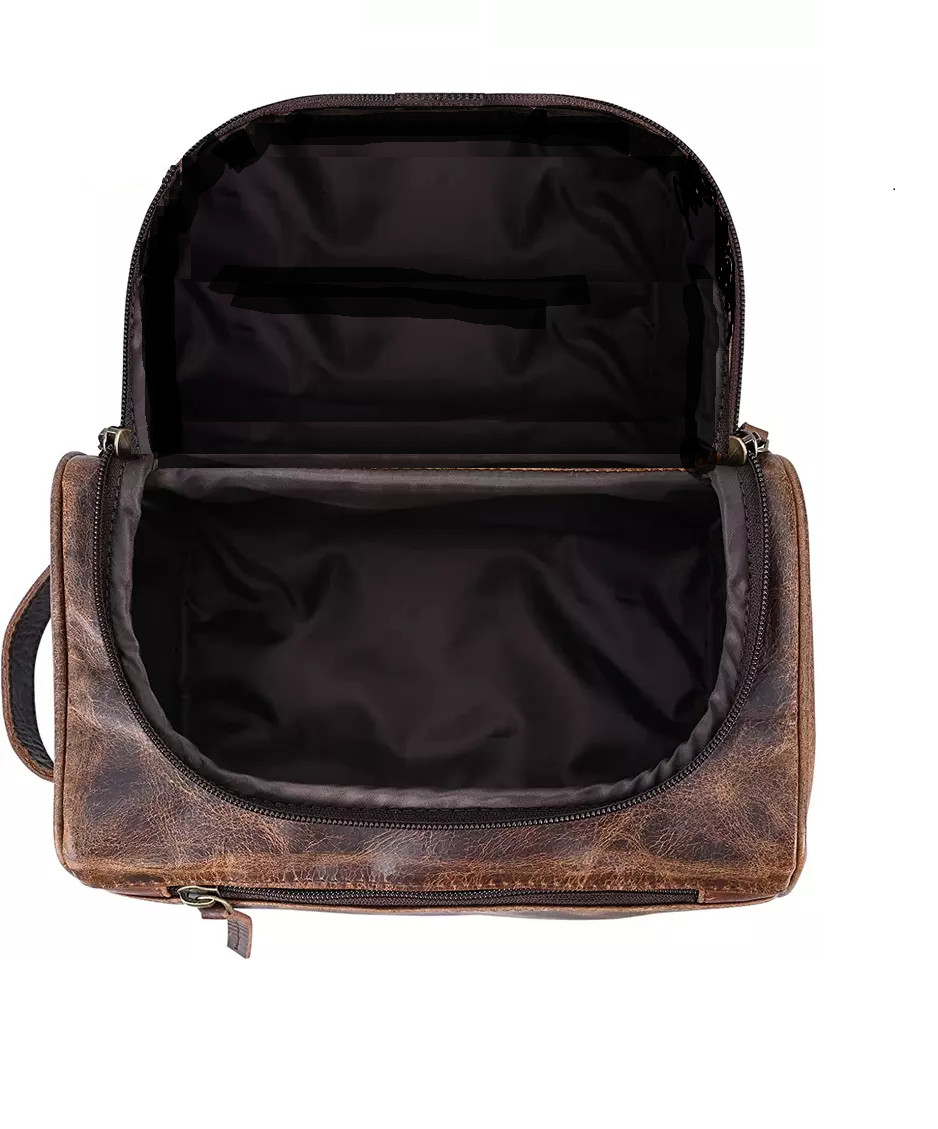 Buffalo Leather Toiletry Bag Travel Dopp Kit Shaving Case Small For Men Handmade