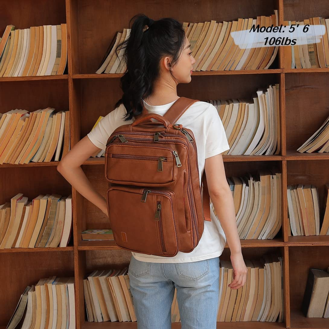 Vegan Leather Laptop Backpack Briefcase Hybrid 15.6 Inch Laptop Travel Backpack