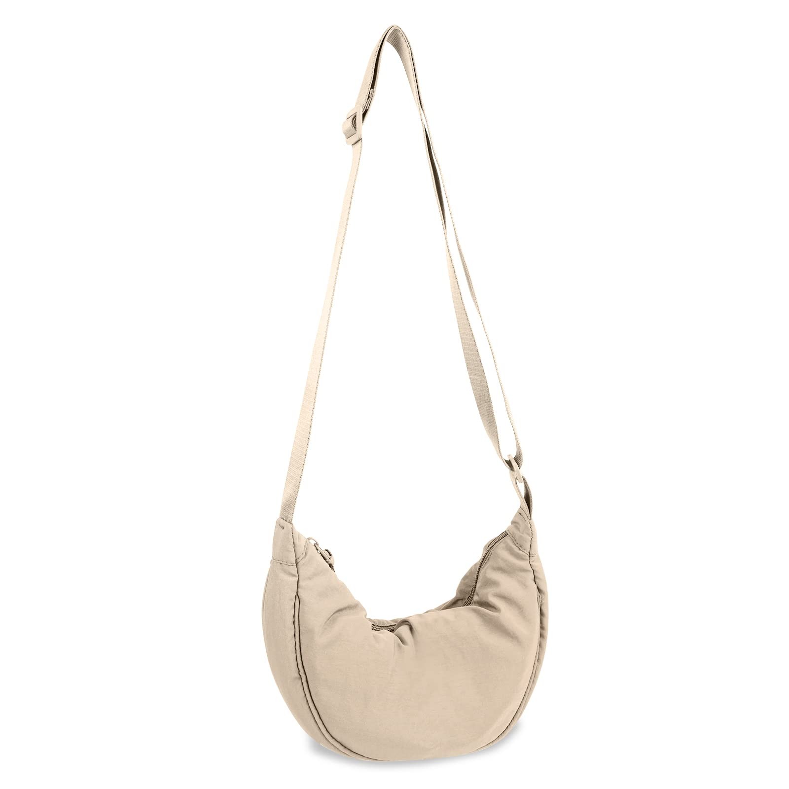 Nylon Crescent Crossbody Bag for Women Purses Trendy Men,Small Small, Beige